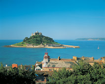 St Michael's Mount over Marazion rooftops